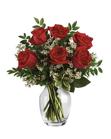 Heart's Delight 6 Red Roses Vase